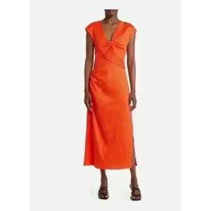 NEW FRAME Orange Linen Blend Twisted front sleeveless midi dress size XS